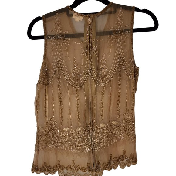 Kenneth Cole top pure silk gold heavily emroidered diamantes size 8 - Picture 3 of 16